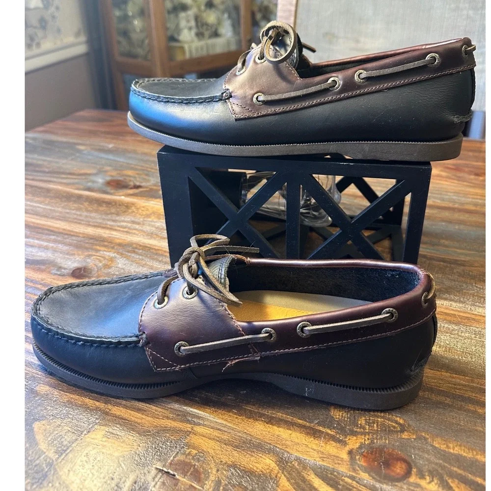 G.H. Bass‎ & Co. Men's Hampton Core 2 WW Boat Shoes Black Leather Size 10 Wide